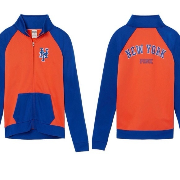 <3 Victoria's Secret PINK METS BLING TRACK JACKET - Picture 1 of 9